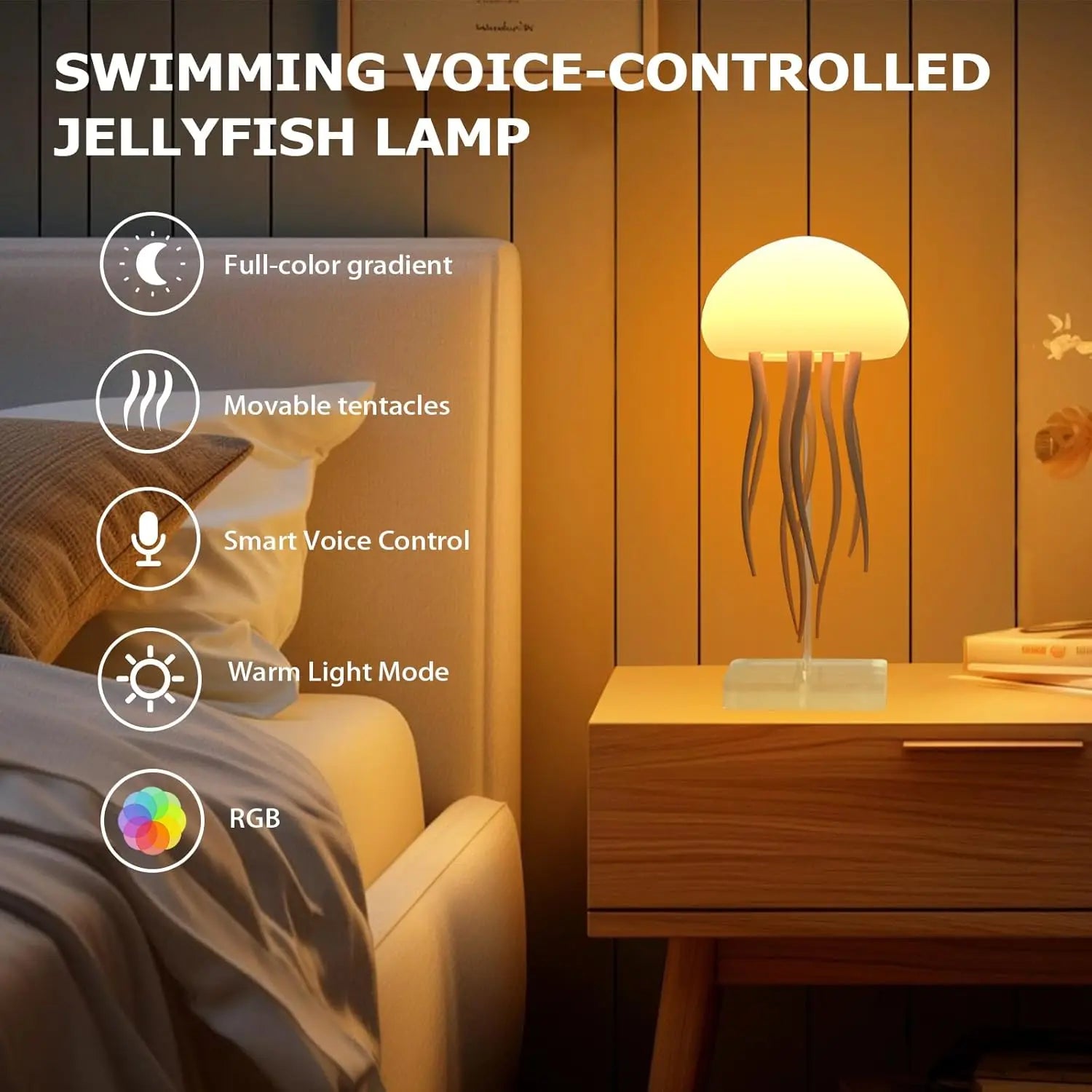 LED Voice Control Gradient Jellyfish Lamp, 360° Rotation Rechargeable Silent Cute Night Light with Dancing Legs for Bedrooms