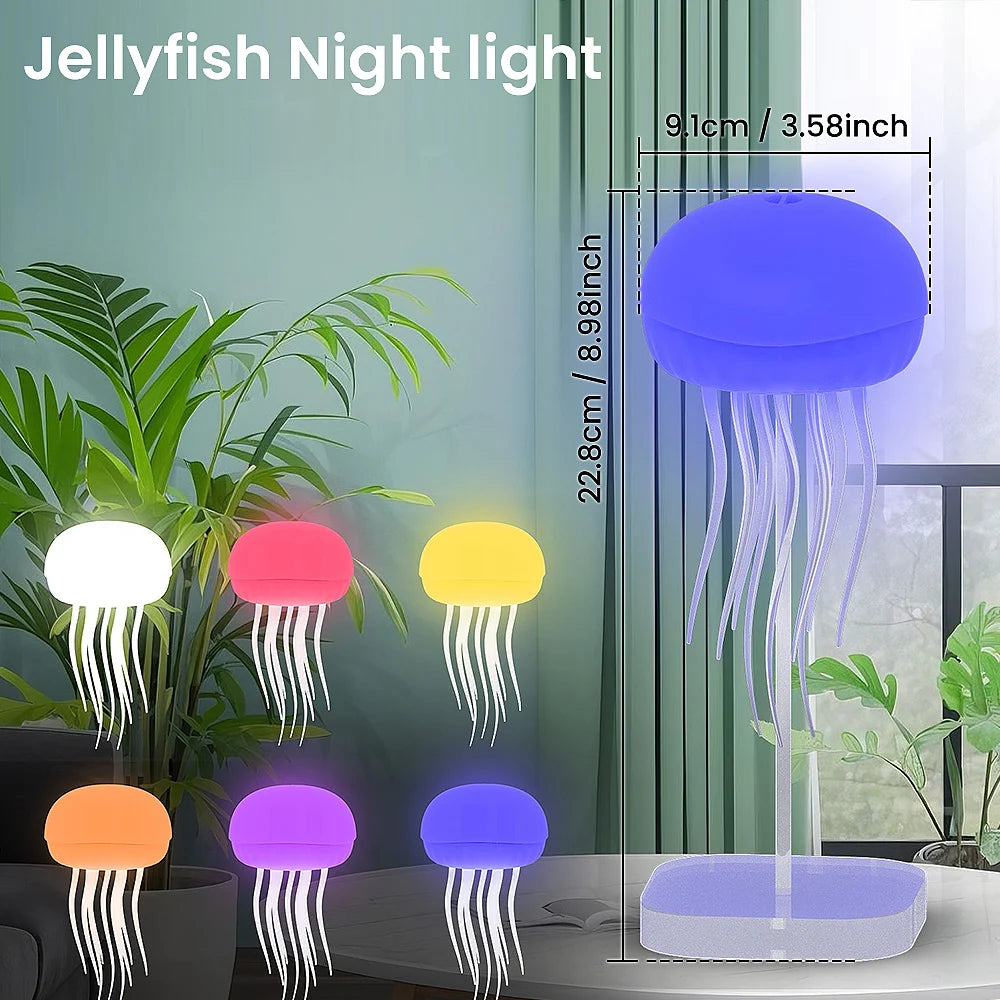 LED Voice Control Gradient Jellyfish Lamp, 360° Rotation Rechargeable Silent Cute Night Light with Dancing Legs for Bedrooms