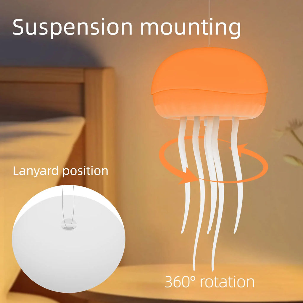 LED Voice Control Gradient Jellyfish Lamp, 360° Rotation Rechargeable Silent Cute Night Light with Dancing Legs for Bedrooms