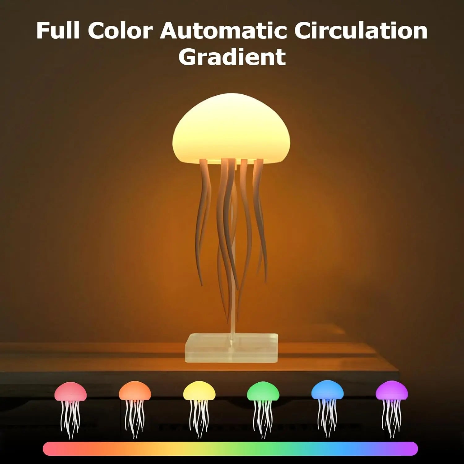 LED Voice Control Gradient Jellyfish Lamp, 360° Rotation Rechargeable Silent Cute Night Light with Dancing Legs for Bedrooms