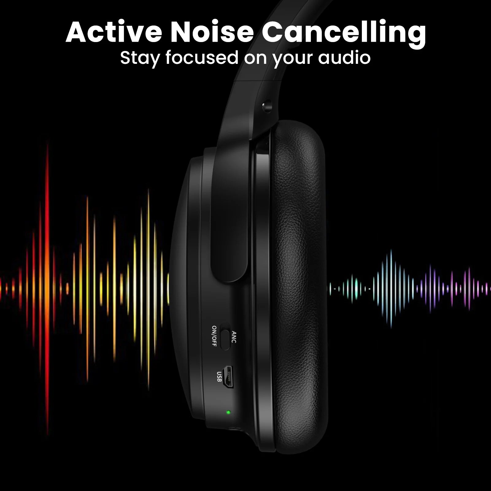 Noise Cancelling Headphones, Wireless Bluetooth Headphones, over Ear Headphones with Microphone, Black, Q8