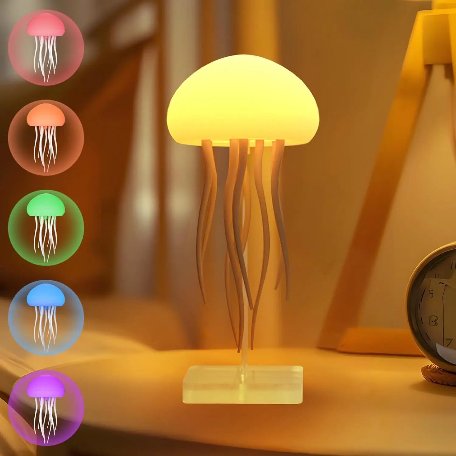 LED Voice Control Gradient Jellyfish Lamp, 360° Rotation Rechargeable Silent Cute Night Light with Dancing Legs for Bedrooms