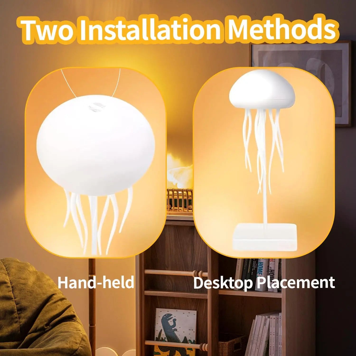 LED Voice Control Gradient Jellyfish Lamp, 360° Rotation Rechargeable Silent Cute Night Light with Dancing Legs for Bedrooms